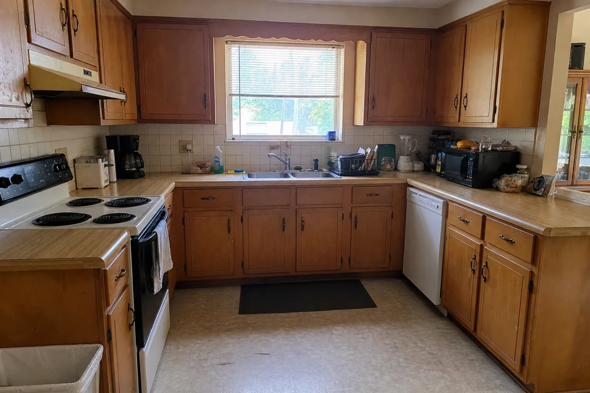 Dated kitchen before AI remodel preview