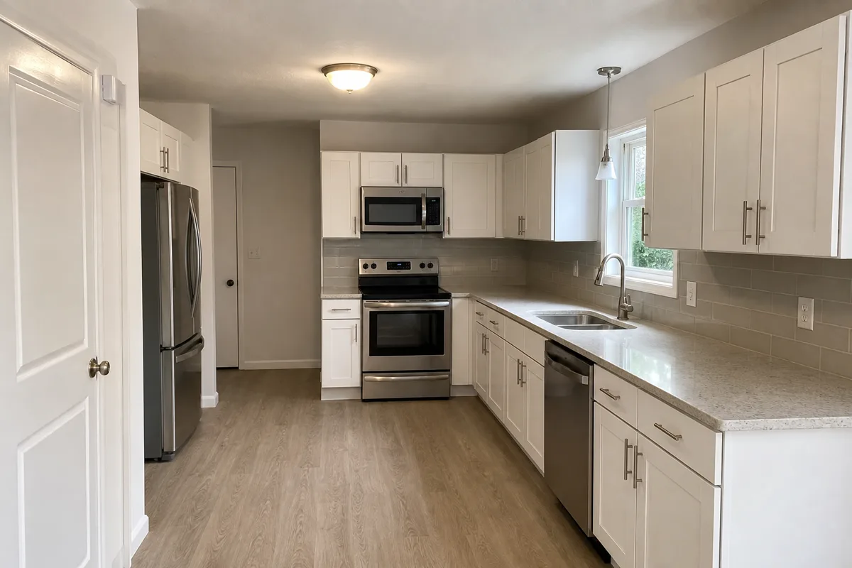 Finished kitchen before Japandi AI style switch